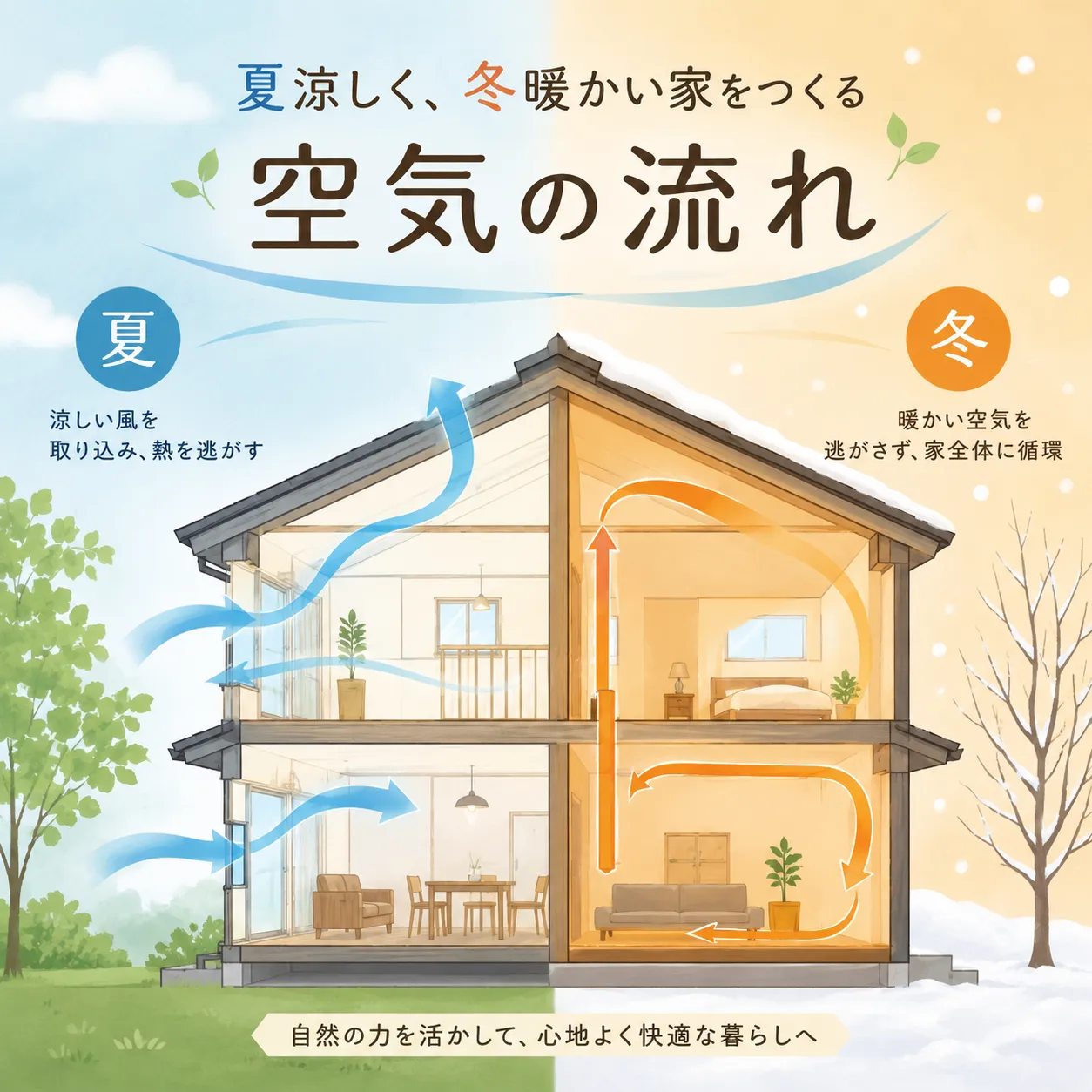夏涼しく、冬暖かい家をつくる「空気の流れ」